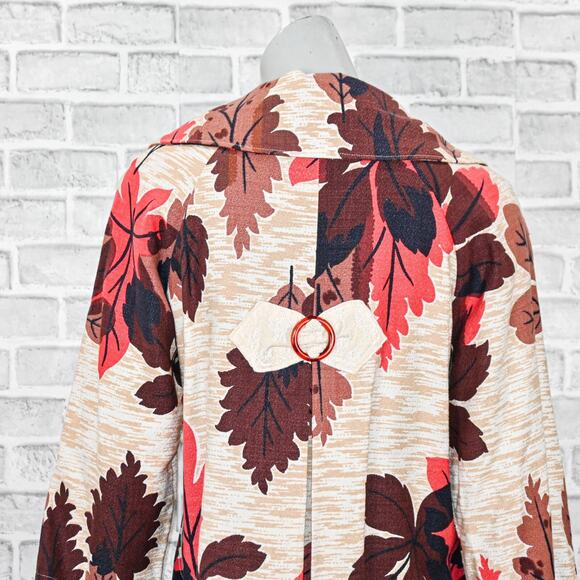 Jill Dufau Women's Vintage textile Barkcloth coat jacket leaf floral print Small - Picture 10 of 10